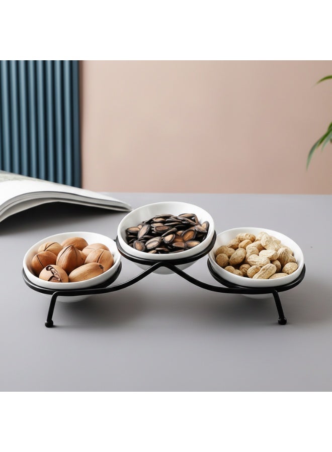 Shallow White Porcelain & Oval Serving Bowls with Metal Stand – 3 PCS (18cm) | Elevated Snack, Dessert & Side Dish Serveware for Hosting, Daily Dining, Festive Occasions & Gifting - Image 4